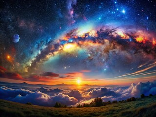 Wall Mural - Panoramic Celestial Twilight: Breathtaking Deep Space Landscape