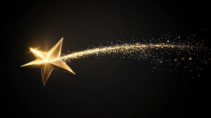 Wall Mural - a gold falling star icon with a sparkling trail, isolated on a black background. perfect for holiday