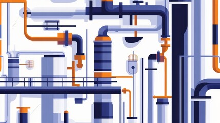Aufkleber - Geometric industrial pattern displaying interconnected oil tanks, pipes, and rigs in a modern design. Generative AI