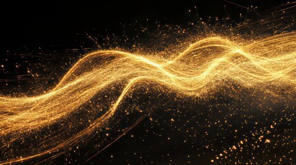Wall Mural - a long, curvy line of gold sparks with a black background