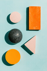 Poster - Dynamic Abstract Composition with Vibrant Geometric Shapes on Blue Background