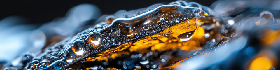 Poster - Close-up of Viscous Substance on Textured Surface with Water Droplets