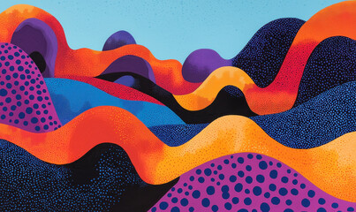 Poster - Vibrant Abstract Landscape with Dynamic Waves and Bold Patterns in a Kaleidoscope of Colors