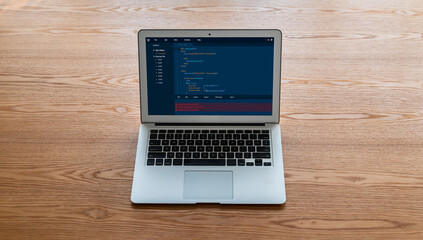 Software development programming on computer screen for modish application and program coding