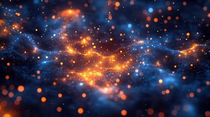 Wall Mural - abstract blue and orange digital network with glowing dots.