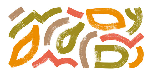 Aufkleber - Naive playful autumn colored geometric shapes collection. Bold brush drawn organic lines and wavy strokes.