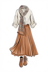 Wall Mural - Autumnal Fashion Outfit Featuring Skirt Blouse and Boots