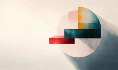 Poster - Explore the Artistry of Modern Geometric Abstraction with Colorful Overlapping Shapes and Shadows