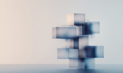 Poster - Dynamic Geometric Abstract Art With Modern Digital Cubes in a Minimalistic Design Featuring Textured Gradient Surfaces and Symmetrical Patterns