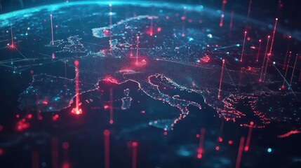 Poster - Abstract digital globe with glowing points and lines for a global network concept