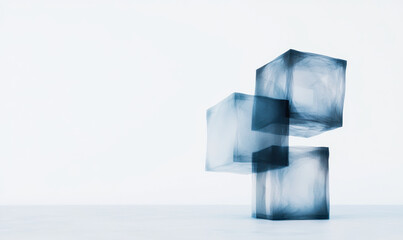 Poster - Exploring Abstract Geometry: Minimalist Digital Artwork of Blue Translucent Cubes in Futuristic Design