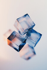 Poster - Stunning Abstract Geometric Art Featuring Floating Transparent Blue Cubes with Eye-catching Design