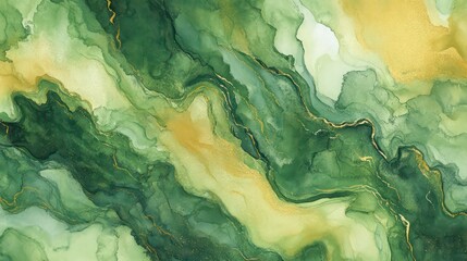 Sticker - abstract green and gold watercolor background with marble effect