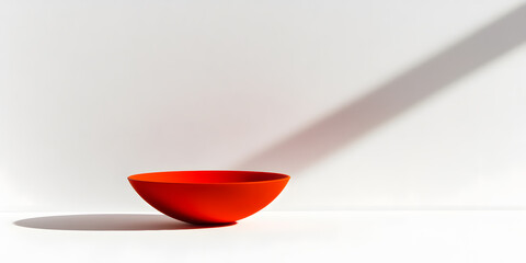 Aufkleber - A vibrant orange bowl sits on a minimalist white surface, bathed in sunlight casting a dramatic shadow.