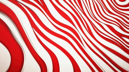 Poster - Abstract red and white wavy pattern with smooth curves and flowing lines, creating a dynamic and fluid visual effect.