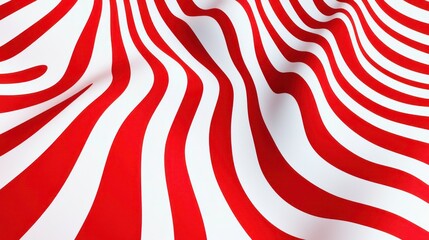 Poster - Abstract red and white wavy pattern with smooth curves and flowing lines, creating a dynamic and fluid visual effect.