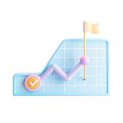 Fototapete - A colorful 3D graph icon showcasing a rising trend with a flag, symbolizing success and growth in a playful style.