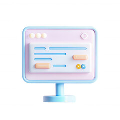 Fototapete - A colorful 3d illustration of a computer monitor with pastel colors and playful buttons, showcasing a modern digital interface design.