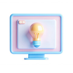 Fototapete - A vibrant 3D render of a computer monitor featuring a light bulb design, showcasing playful pastel colors. Ideal for modern digital themes.