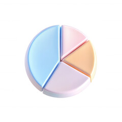 Fototapete - A 3D rendered colorful pie chart divided into four segments, showcasing pastel colors including blue, pink, orange, and yellow.