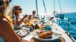 © Kenny - Group of young caucasian women enjoying a summer meal on a sailing boat