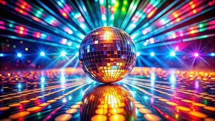 Wall Mural - Retro Disco Ball, Shimmering Light, Colorful Dance Floor, 70s Party, Glamour