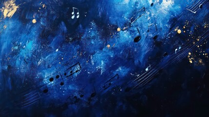 Poster - music notes in blue dark abstract background banner/design