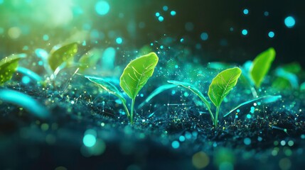 Wall Mural - nurturing growth emerging plants in a digital nature realm vibrant environment futuristic viewpoint 