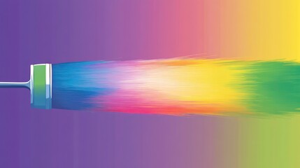 Wall Mural - paintbrush creating a vibrant burst of colors, spreading in strokes of rainbow hues on a gradient ba
