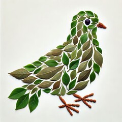 Leaf art pigeon bird shape arrangement decoration flat animal illustration on white background