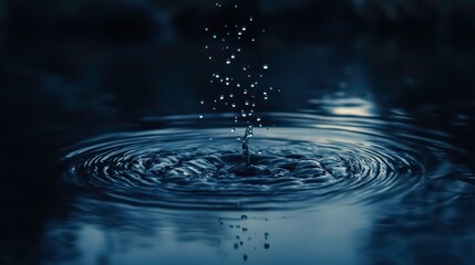 Wall Mural - sadness emotion healing concept. moonlight reflection on water with splashes, dark serene atmosphere