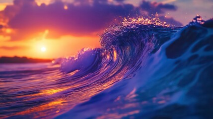 Wall Mural - sadness emotion healing concept. vibrant abstract waves in blue, purple, and orange with a warm suns