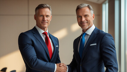 two caucasian male businessmen shaking hands