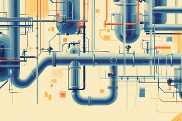 Aufkleber - Geometric industrial pattern showcasing intricate networks of oil tanks, pipes, and rigs in a modern energy facility setting. Generative AI