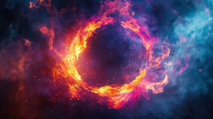 Wall Mural - vibrant fire circle with sparks against a dark background