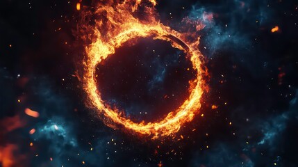 Wall Mural - vibrant fire circle with sparks against a dark background