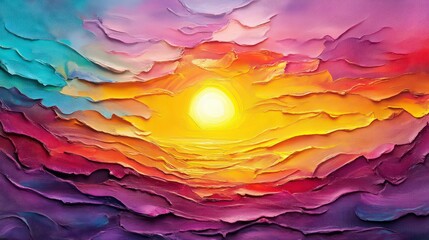 Wall Mural - vibrant sunset through torn canvas abstract art scene joyful atmosphere colorful environment artisti