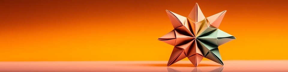 Poster - origami star graphic design in colorful modern style on orange background