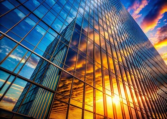 Wall Mural - Silhouette of Modern Glass Skyscraper at Sunset, Urban Cityscape, Architectural Design