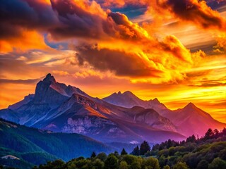 Wall Mural - Silhouette of Mountains at Sunset, Hautes Alpes, French Alps, France