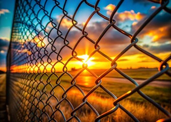 Wall Mural - Silhouette of Wire Link Fence Against Rustic Wooden Background - Stock Photo