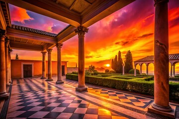 Wall Mural - Silhouette Photography: Roman Patio at Villa Giulia Museum, Evening Shadows