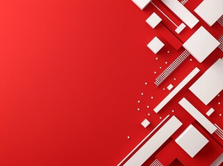 Poster - A vibrant red background featuring an abstract arrangement of white geometric shapes. This modern design is perfect for digital art, branding, and seasonal promotions.