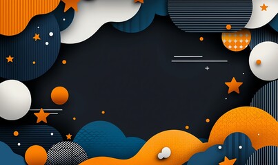 Poster - A colorful abstract composition featuring wavy shapes and circles in vibrant colors like orange, navy, and white ideal for creative projects, backgrounds, or digital art designs.