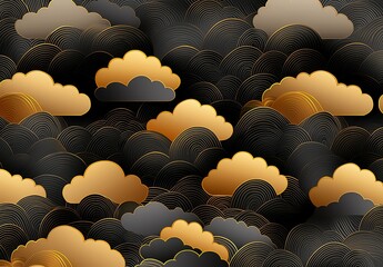 Poster - A stunning abstract pattern featuring golden clouds on a dark background. This visually captivating design can enhance any project, offering a touch of elegance and sophistication.