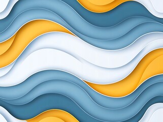 Poster - A vibrant, abstract paper cut texture featuring flowing curves in shades of blue, yellow, and white, perfect for backgrounds, designs, and creative projects.