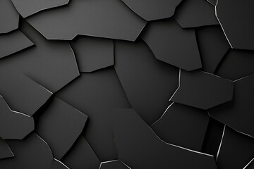 Poster - A close-up image of an abstract black cracked texture, showcasing fragmented surfaces and intricate patterns. Perfect for backgrounds, designs, or artistic projects.