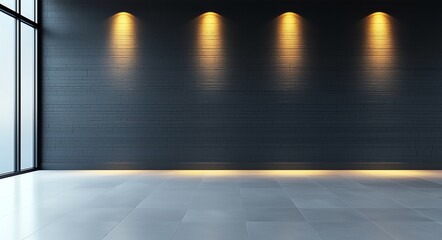 Poster - A modern interior space featuring sleek gray walls and elegant lighting that creates a calm and inviting atmosphere, ideal for contemporary design projects and minimalist aesthetic
