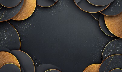 Poster - Abstract circular patterns with a blend of gold and black tones, creating an elegant and sophisticated backdrop, ideal for modern design and artistic projects.