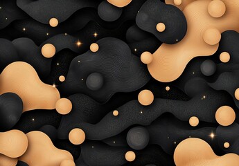 Poster - An abstract composition featuring organic shapes in black and beige tones. The design combines smooth curves and circles creating a modern, dynamic visual effect.